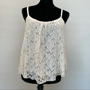 GUESS White Floral Lace Tank Top